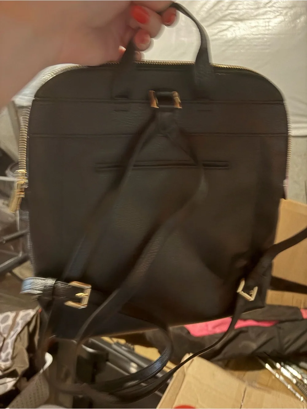 Michael Kors Black Leather Backpack with Gold Hardware Accents